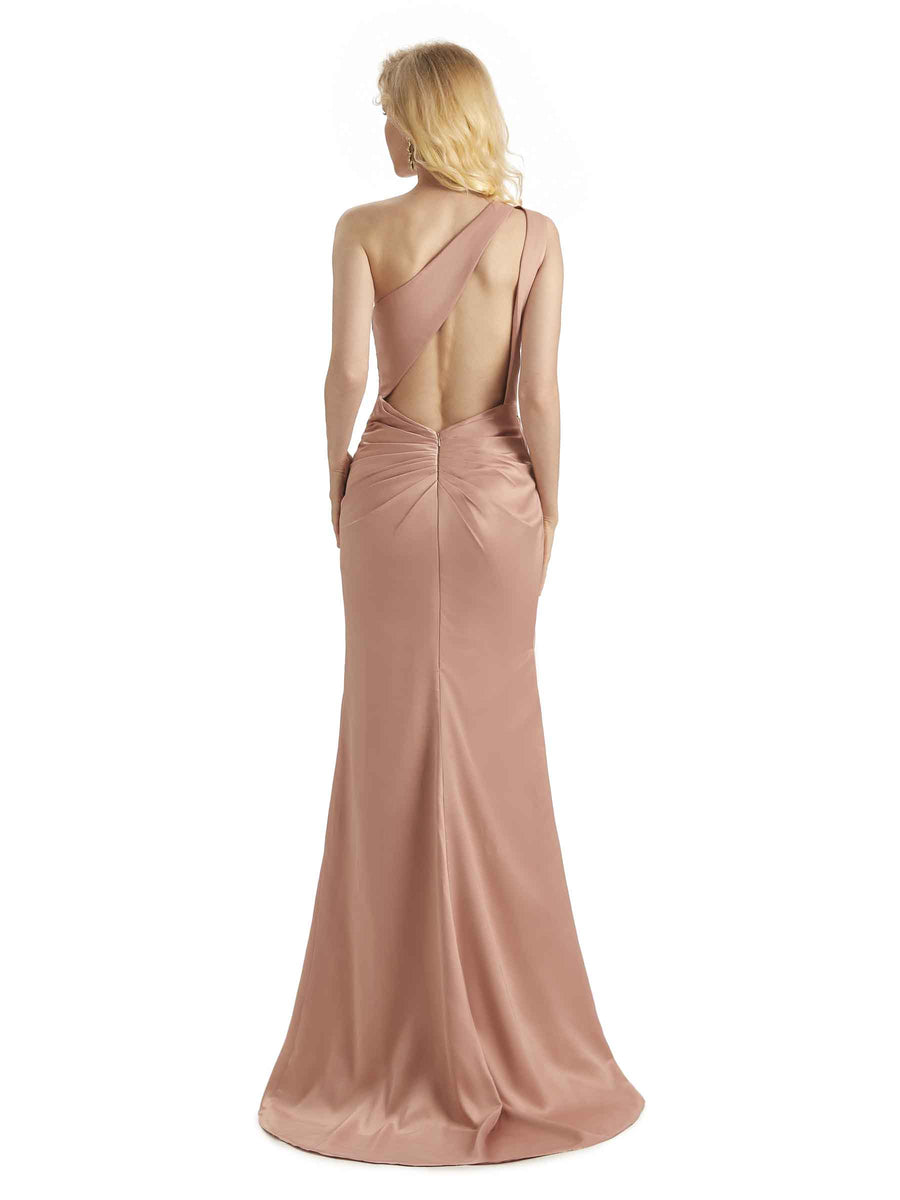 Sexy Soft Satin Side Slit One Shoulder Long Mermaid Bridesmaid Dresses Online