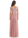 Elegant Chiffon Short Sleeves Lace Applique Floor-Length A-line Mother Of The Groom Dresses
