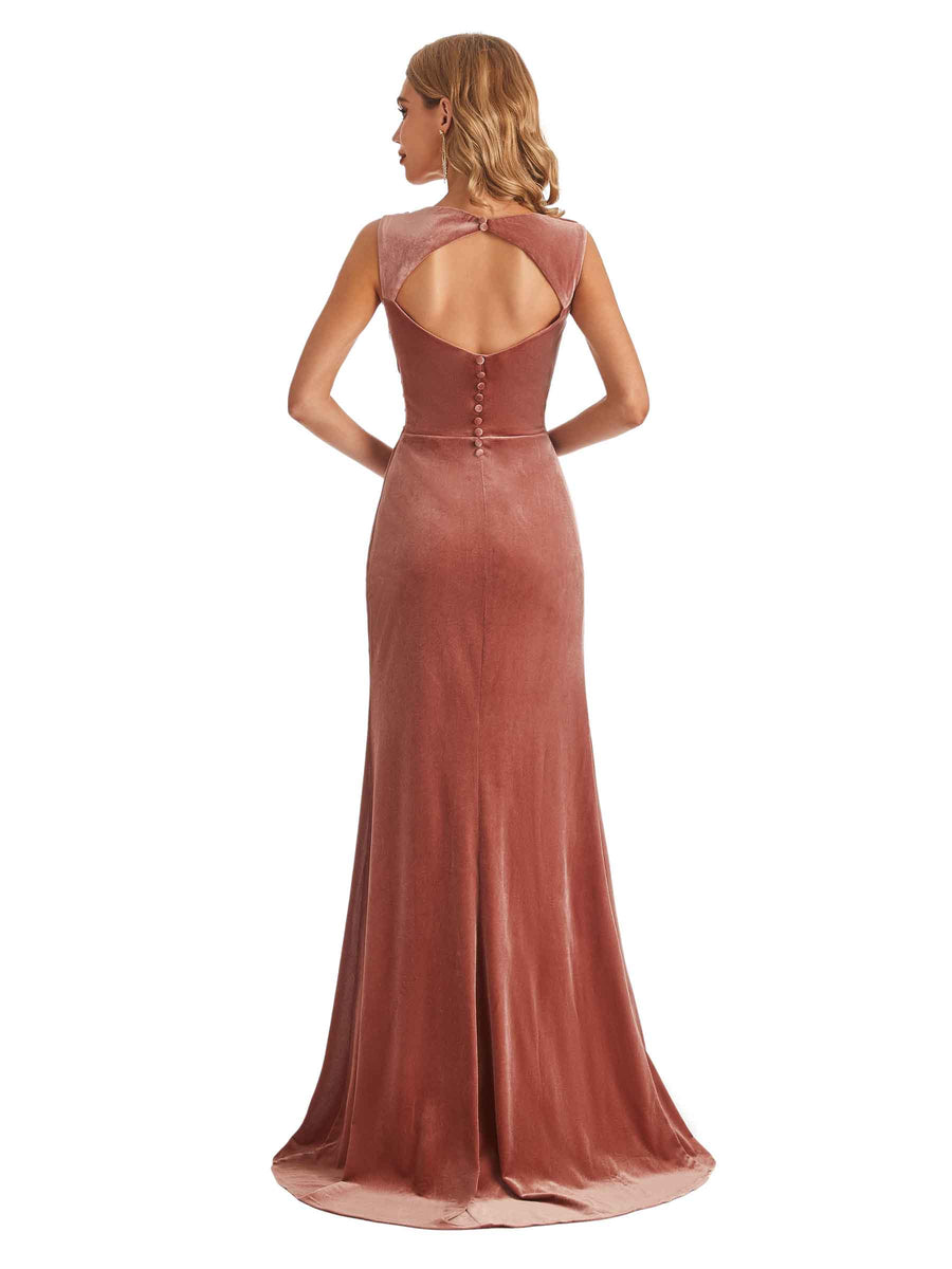 Sexy Open Back Mermaid Cowl Velvet Long Bridesmaid Dresses Online