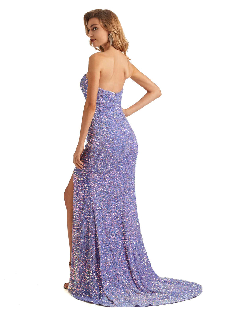 Sexy Sparkly Sequin Purple Strapless Mermaid Long Party Prom Dresses Online