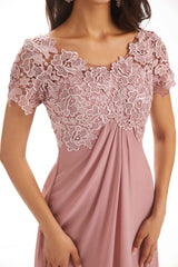 Elegant Chiffon Short Sleeves Lace Applique Floor-Length A-line Mother Of The Groom Dresses