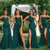 Mismatched Dark-Green Sexy Side Slit Mermaid Soft Satin Long Bridesmaid Dresses Online