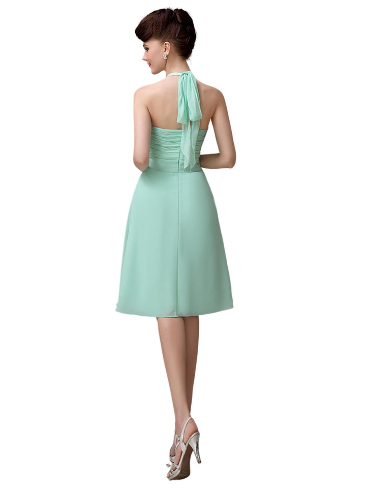 Halter Straps Chiffon Simple Backless Short Bridesmaid Dresses
