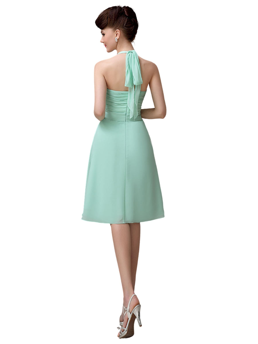 Halter Straps Chiffon Simple Backless Short Bridesmaid Dresses