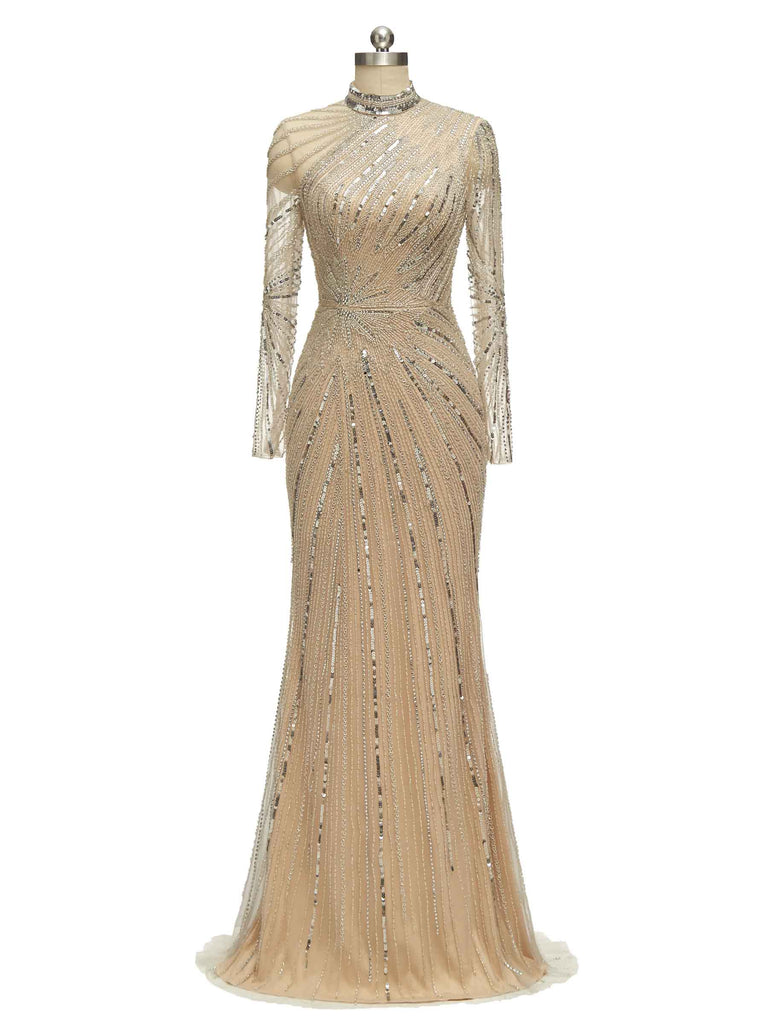 Gorgeous Mermaid Champagne Long Sleeves Floor-length Long Party Prom Dresses - ChicSew Gorgeous Mermaid Champagne Long Sleeves Floor-length Long Party Prom Dresses - ChicSew