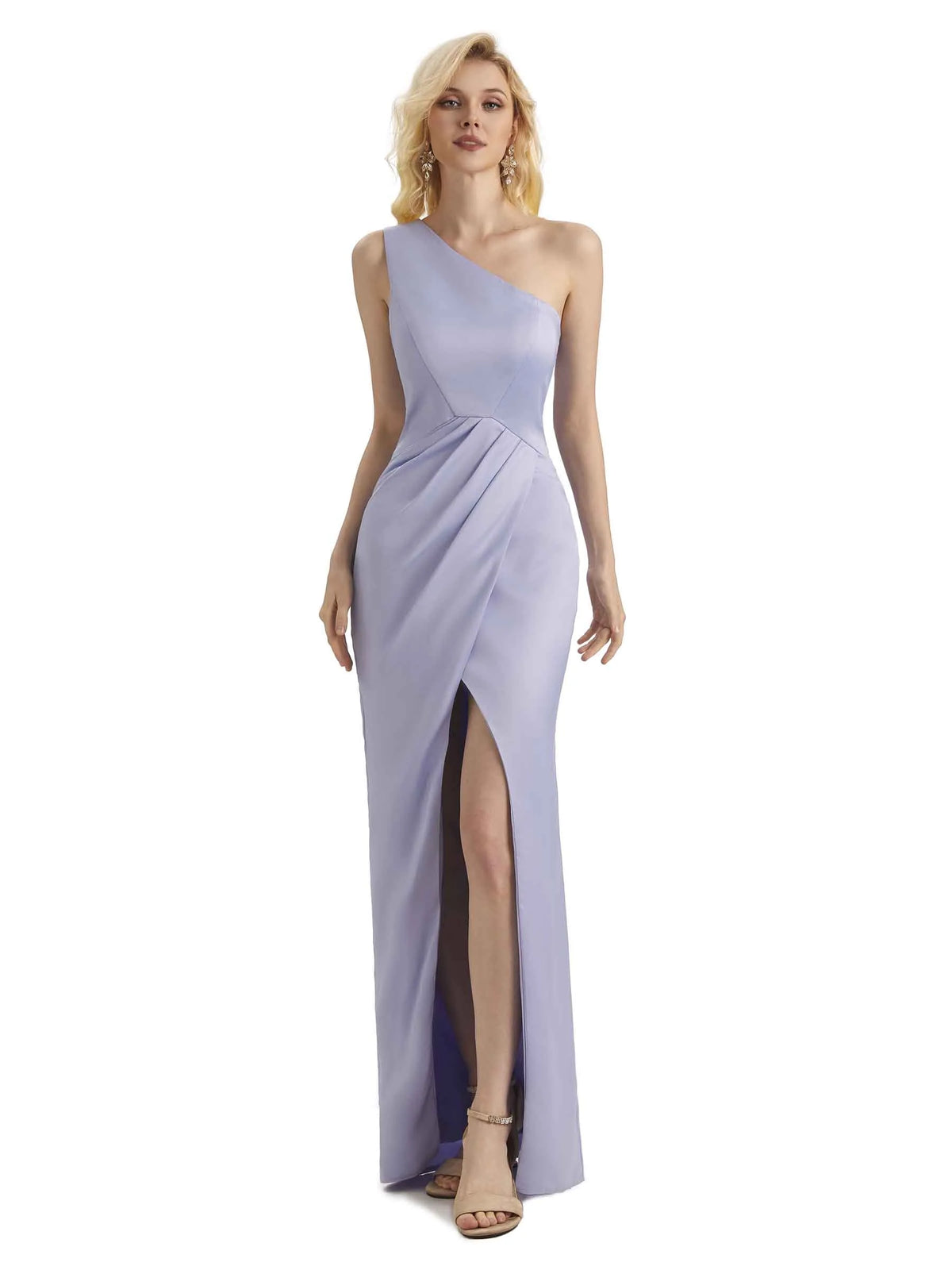 Sexy Soft Satin Slit One Shoulder Long Mermaid Formal Prom Dresses Online