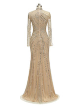 Gorgeous High Neck Long Sleeves Luxury Mermaid Long Formal Prom Dresses