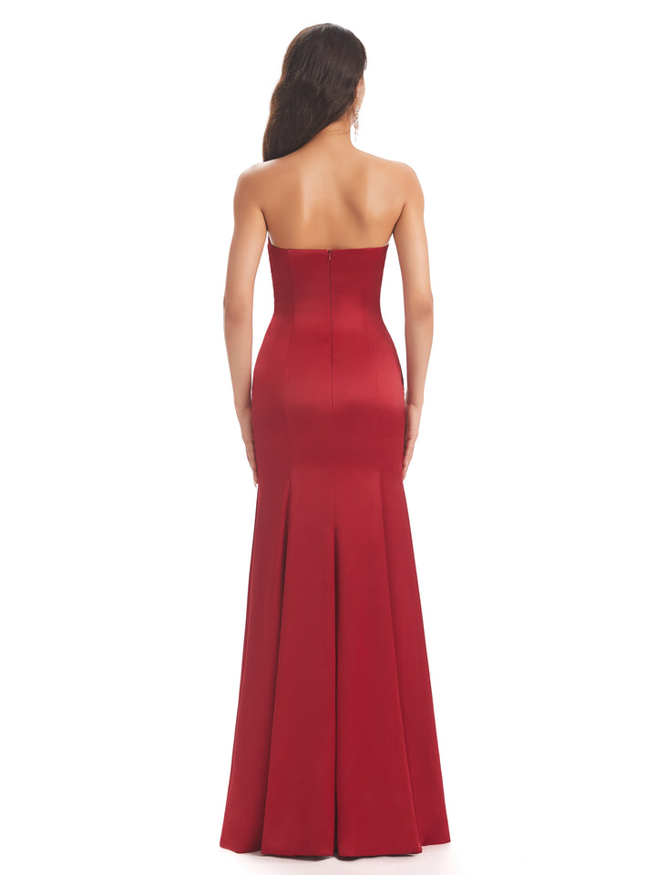 Simple Strapless Sweetheart Soft Satin Mermaid Long Bridesmaid Dresses