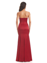 Simple Strapless Sweetheart Soft Satin Mermaid Long Wedding Party Dress For Women