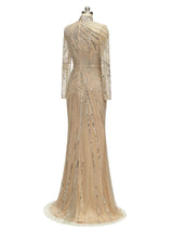 Gorgeous High Neck Long Sleeves Luxury Mermaid Long Formal Prom Dresses