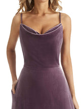 Elegant Mermaid Cowl Neck Spaghetti Straps Velvet Long Wedding Guest Dresses With Pocket