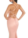 Sexy Backless Spaghetti Straps Soft Satin Long Maxi Mermaid Bridesmaid Dresses