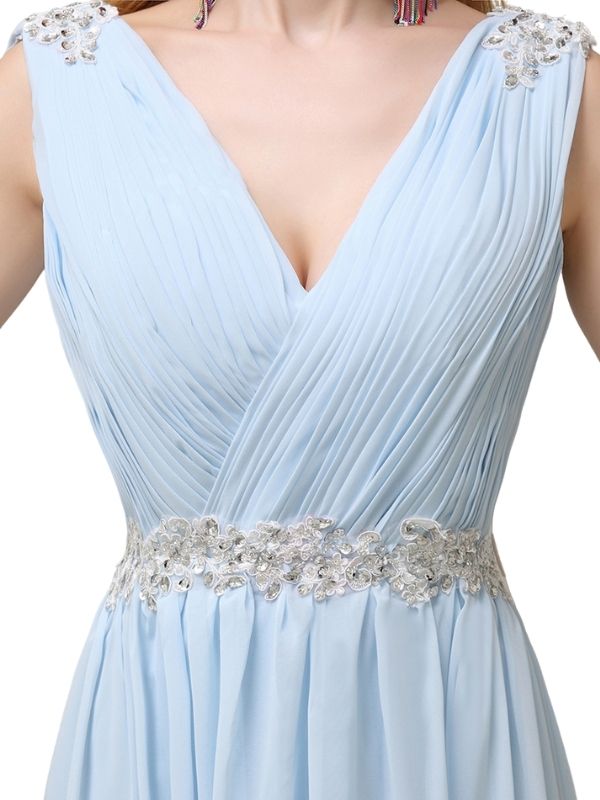 A-line Chiffon V-Neck Floor-Length Long Bridesmaid Dresses