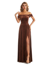 Elegant Mermaid Off The Shoulder Velvet Long Wedding Guest Dresses For Women