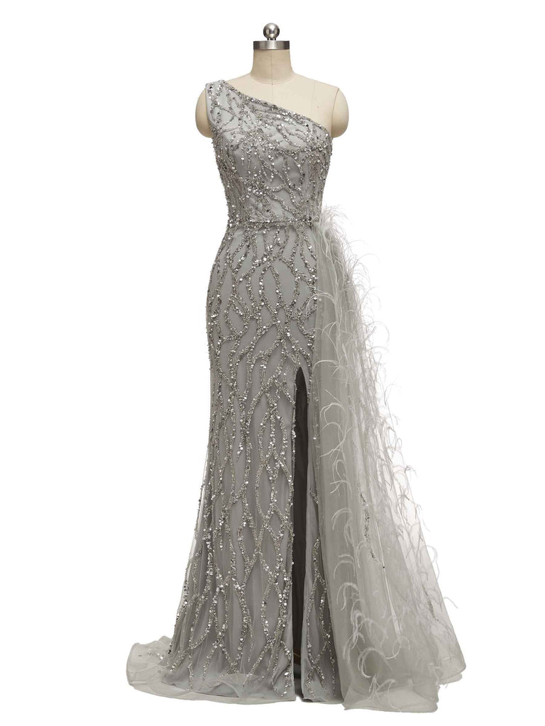 Grey Mermaid One Shoulder Side Slit Floor-length Long Formal Prom Dresses - ChicSew Grey Mermaid One Shoulder Side Slit Floor-length Long Formal Prom Dresses - ChicSew
