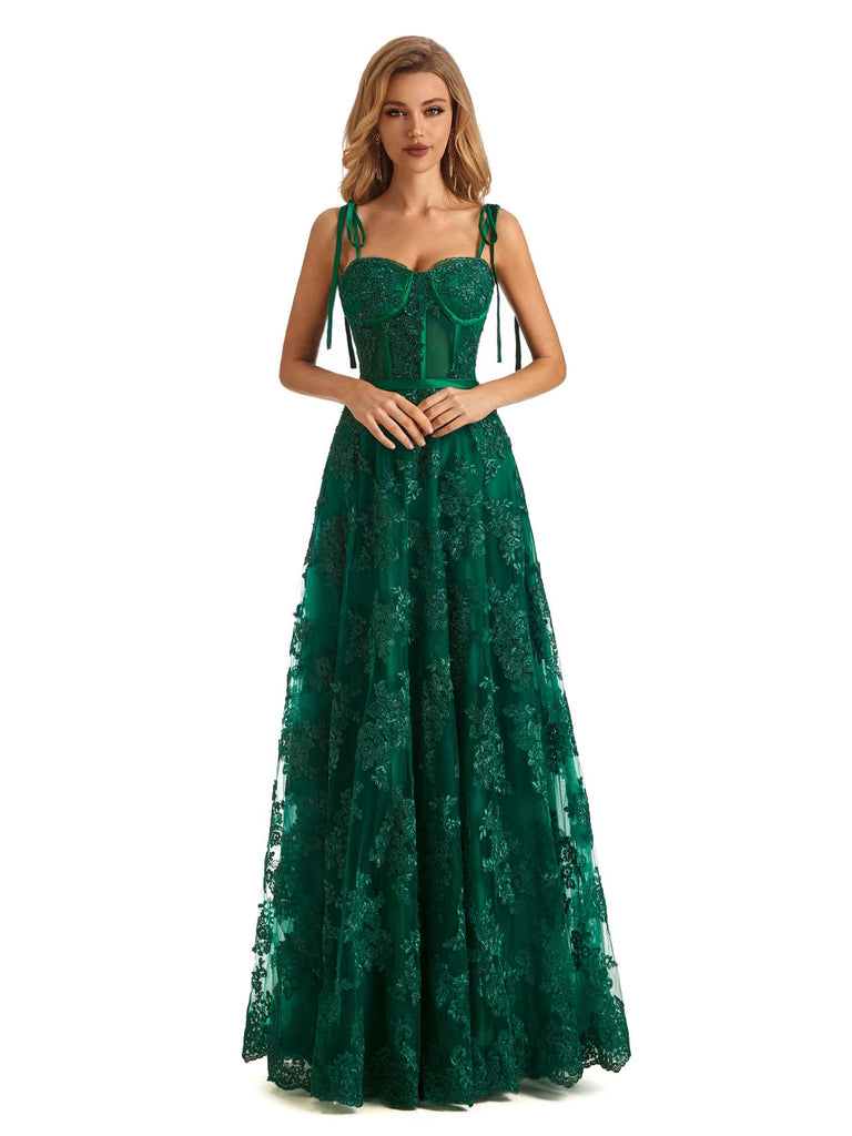 Green Lace A-line Spaghetti Strap Long Formal Prom Dresses Green Lace A-line Spaghetti Strap Long Formal Prom Dresses