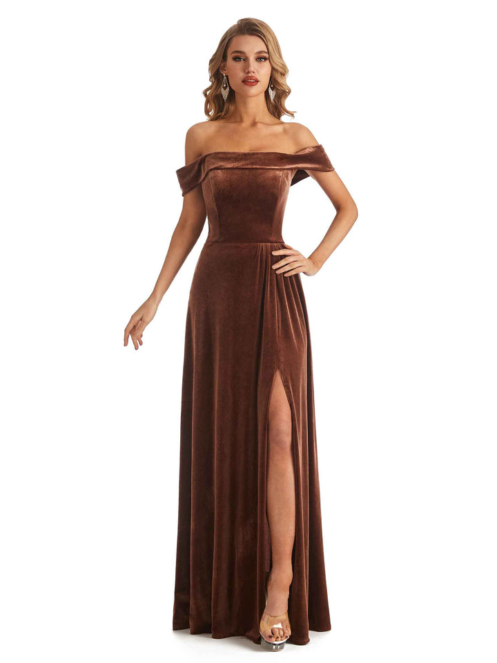 Elegant Mermaid Off The Shoulder Velvet Long Wedding Guest Dresses For Women