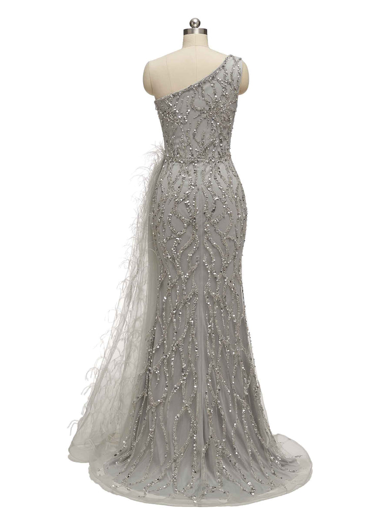 Grey Mermaid One Shoulder Side Slit Floor-length Long Formal Prom Dresses - ChicSew Grey Mermaid One Shoulder Side Slit Floor-length Long Formal Prom Dresses - ChicSew