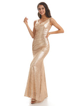 Sexy Sequin V-neck Sparkly Cheap Mermaid Bridesmaid Dresses Online