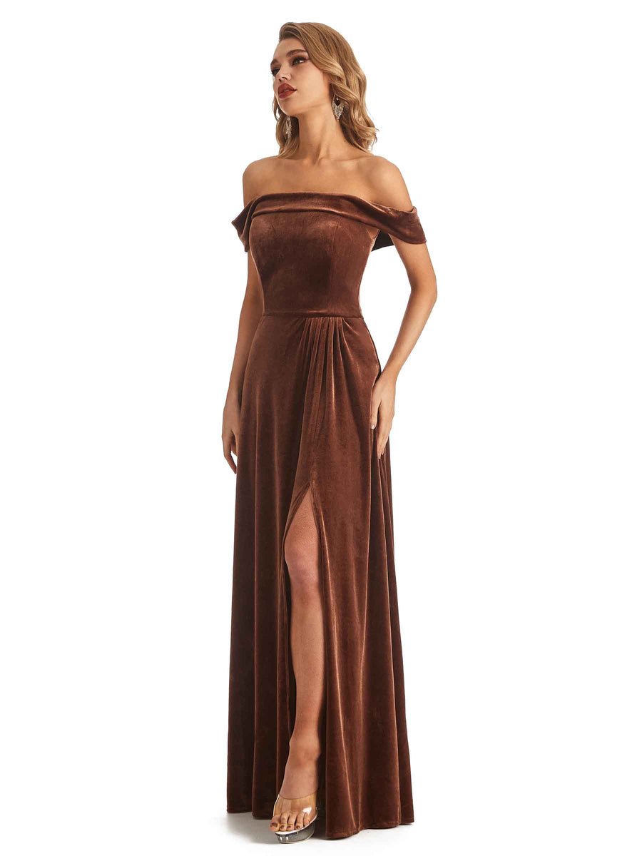 Elegant Mermaid Off The Shoulder Velvet Long Maid of Honor Dresses