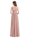 Simple V-neck Chiffon Floor-Length Side Slit Long Bridesmaid Dresses