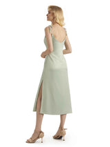 Sexy Soft Satin Side Slit Spaghetti Straps Short Midi Wedding Guest Dress