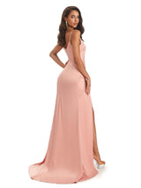 Sexy Spaghetti Straps Mermaid Soft Satin Side Slit Long Bridesmaid Dresses Online