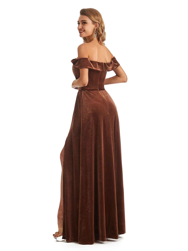 Elegant Mermaid Off The Shoulder Velvet Long Wedding Guest Dresses For Women