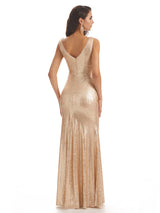 Sexy Sequin V-neck Sparkly Cheap Mermaid Bridesmaid Dresses Online