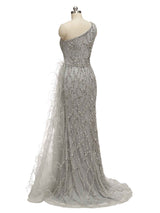 Grey Mermaid One Shoulder Side Slit Floor-length Long Formal Prom Dresses