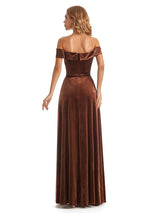 Elegant Mermaid Off The Shoulder Velvet Long Wedding Guest Dresses For Women