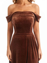 Elegant Mermaid Off The Shoulder Velvet Long Wedding Guest Dresses For Women