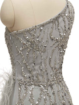 Grey Mermaid One Shoulder Side Slit Floor-length Long Formal Prom Dresses