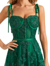 Green Lace A-line Spaghetti Strap Long Formal Prom Dresses