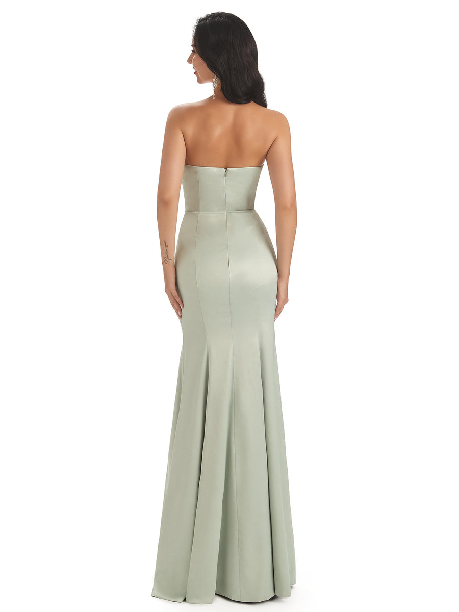 Simple Silky Ruched Satin Maxi Mermaid Formal Evening Gowns For Women