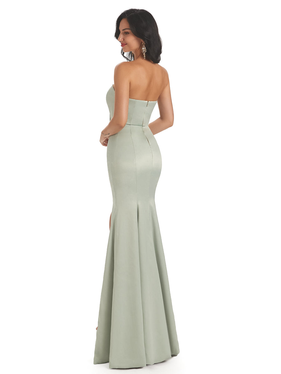 Simple Silky Ruched Satin Maxi Mermaid Formal Evening Gowns For Women