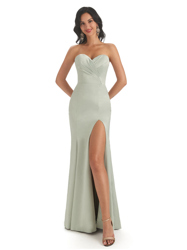 Sexy Soft Satin Side Slit Sweetheart Floor-Length Mermaid Bridesmaid Dresses Online