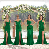 Green Sexy Chic Silky Mismatched Soft Satin Mermaid Long Bridesmaid Dresses Online