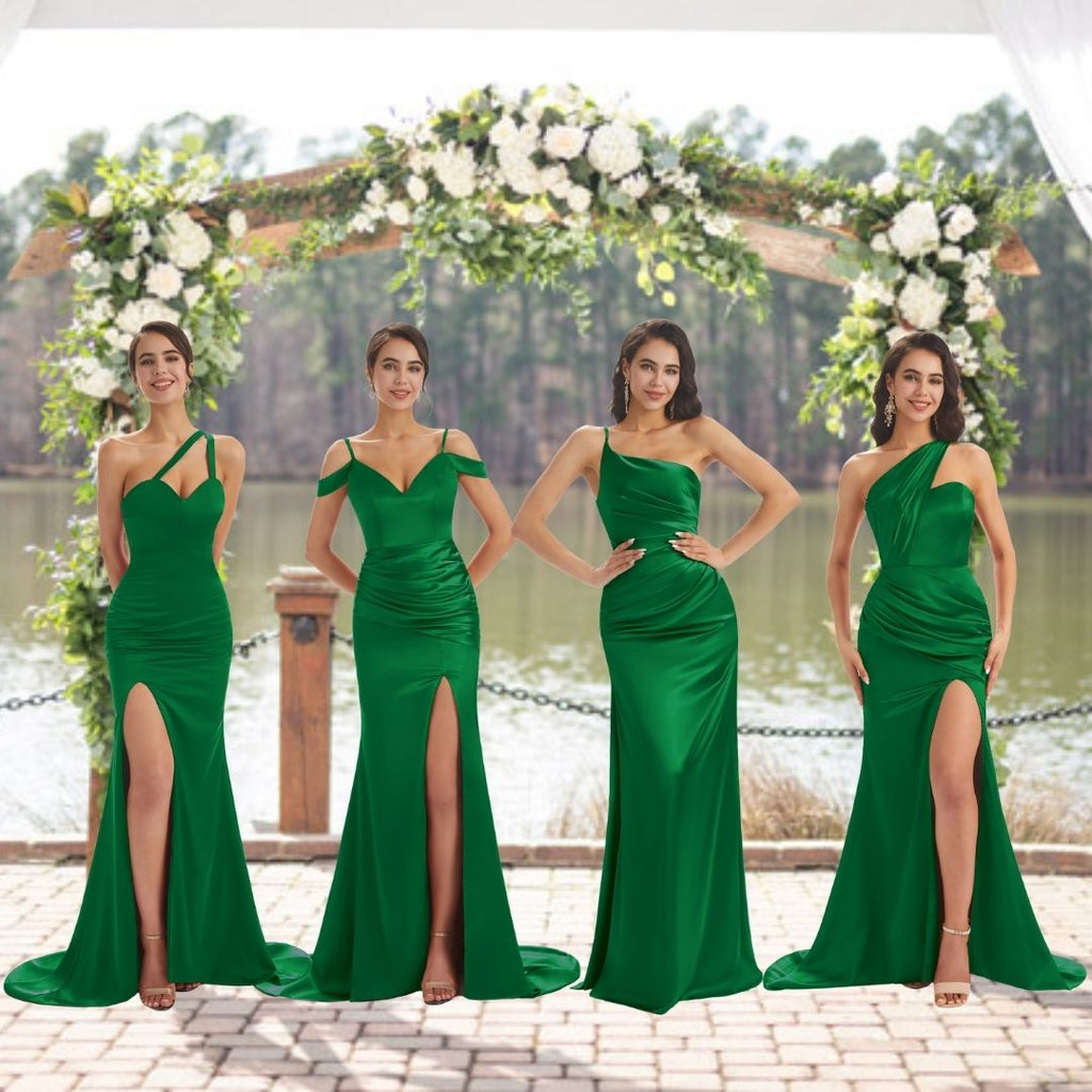 Emerald Green Sexy Chic Silky Mismatched Soft Satin Mermaid Long Bridesmaid  Dresses Online