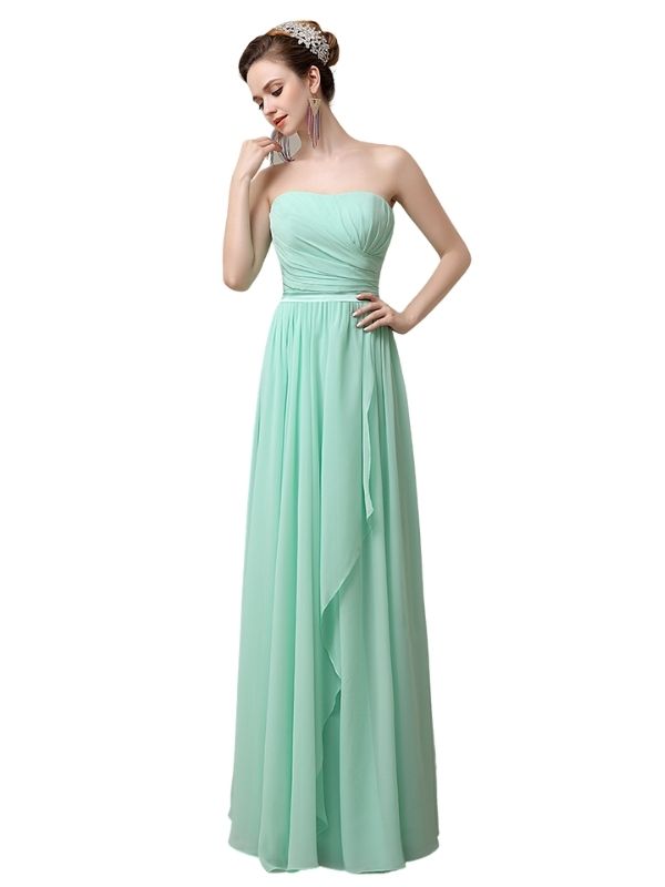 Simple A-line Chiffon Straight Floor-Length Long Bridesmaid Dresses