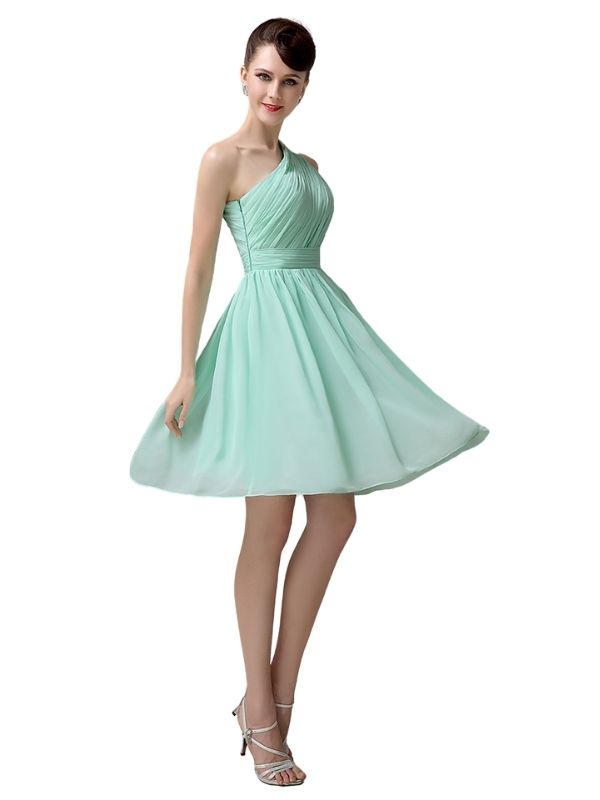 Simple A-line Chiffon One Shoulder Short Bridesmaid Dresses