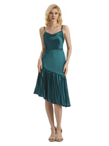 Unique Soft Satin Spaghetti Straps Short Midi Asymmetrical Prom Dresses Online