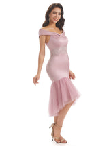 Sexy Soft Satin Off Shoulder High Low Short Mermaid Wedding Clothes for Women