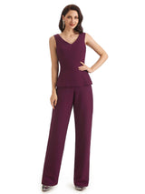 Elegant Chiffon Half Sleeves Long Mother of The Bride Jumpsuit