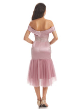 Sexy Soft Satin Off The Shoulder High Low Midi Short Mermaid Bridesmaid Dresses