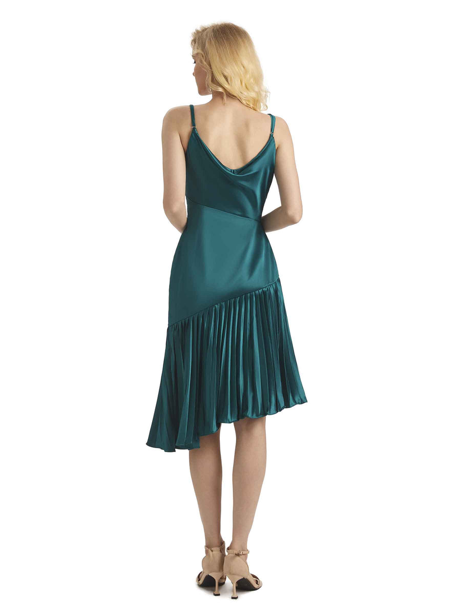 Unique Soft Satin Spaghetti Straps Short Midi Asymmetrical Bridesmaid Dresses Online