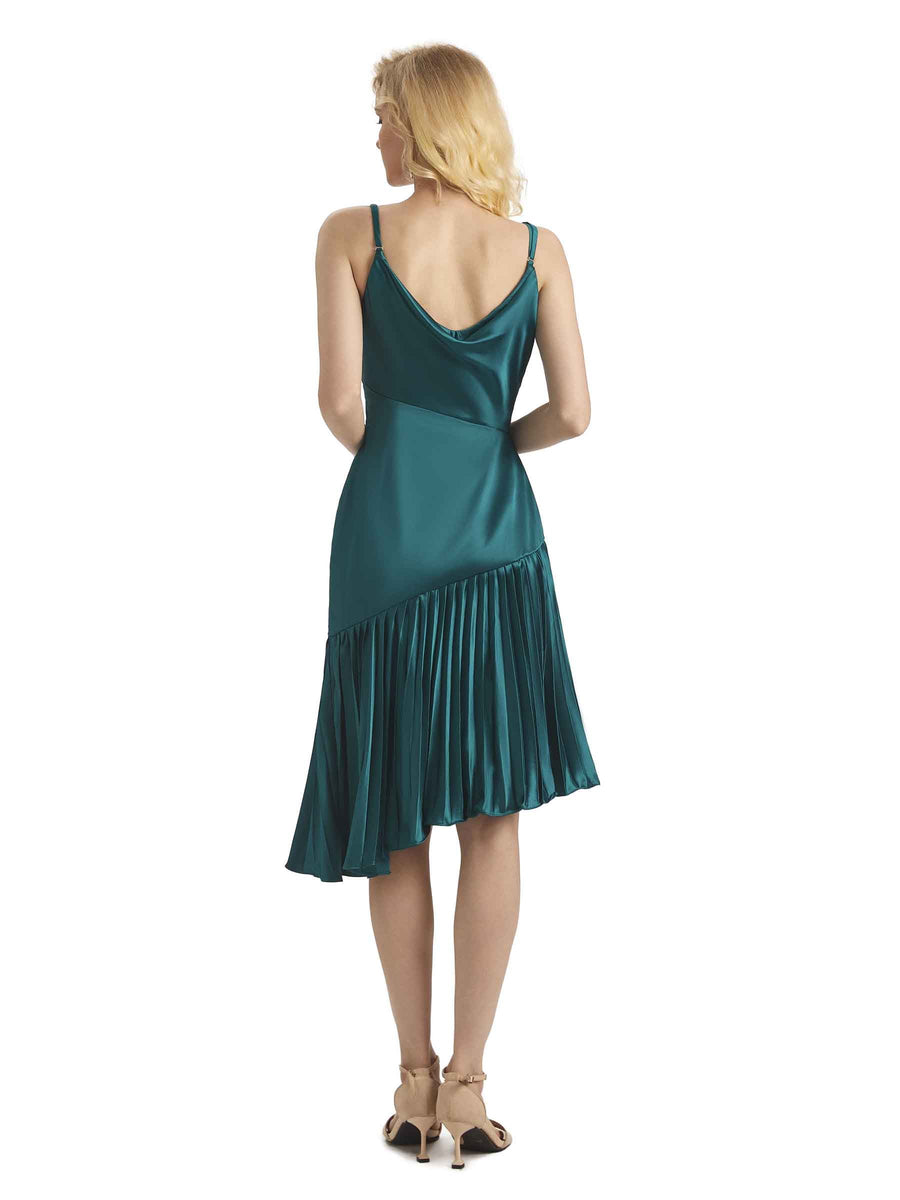 Unique Soft Satin Spaghetti Straps Short Midi Asymmetrical Prom Dresses Online