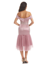 Sexy Soft Satin Off Shoulder High Low Short Mermaid Wedding Clothes for Women