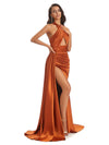Sexy Soft Satin Halter Side Slit Floor-Length Maxi Mermaid Bridesmaid Dresses Online