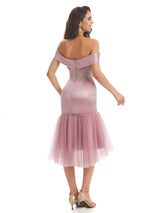 Sexy Soft Satin Off Shoulder High Low Short Mermaid Wedding Clothes for Women